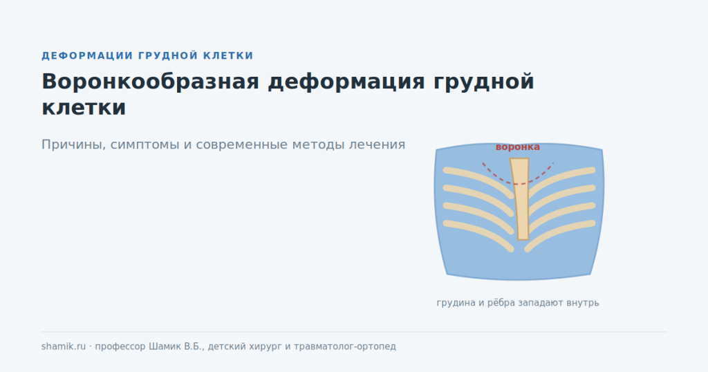Воронкообразная деформация грудной клетки у детей: грудина и рёбра западают внутрь