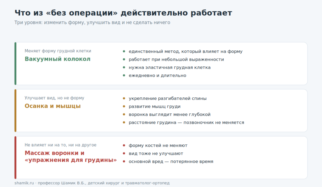 Три уровня методов без операции: меняет форму, улучшает вид, не влияет