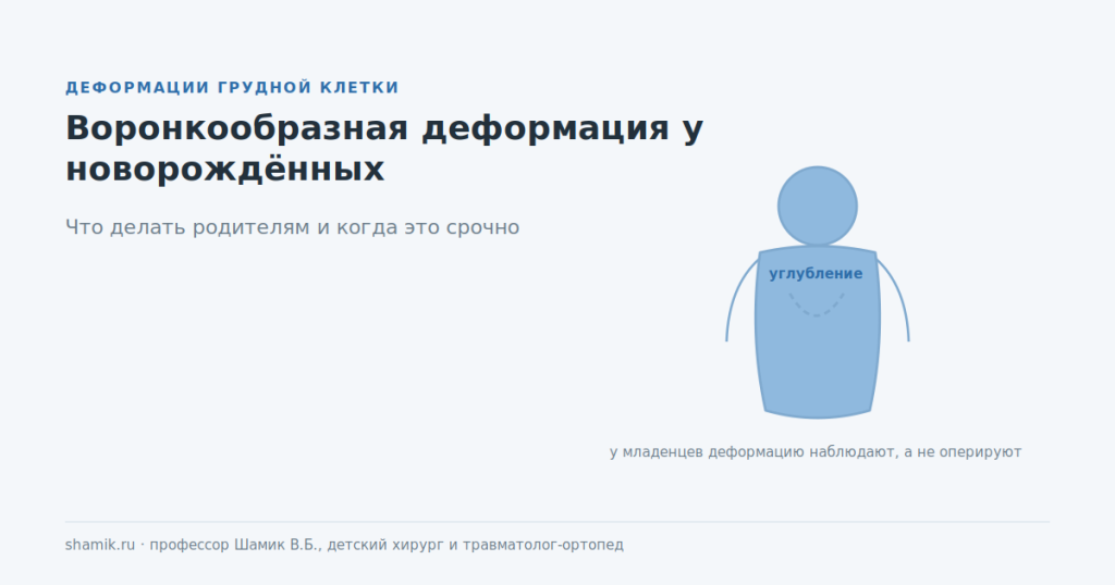 Воронкообразная деформация у новорождённых: углубление в области грудины