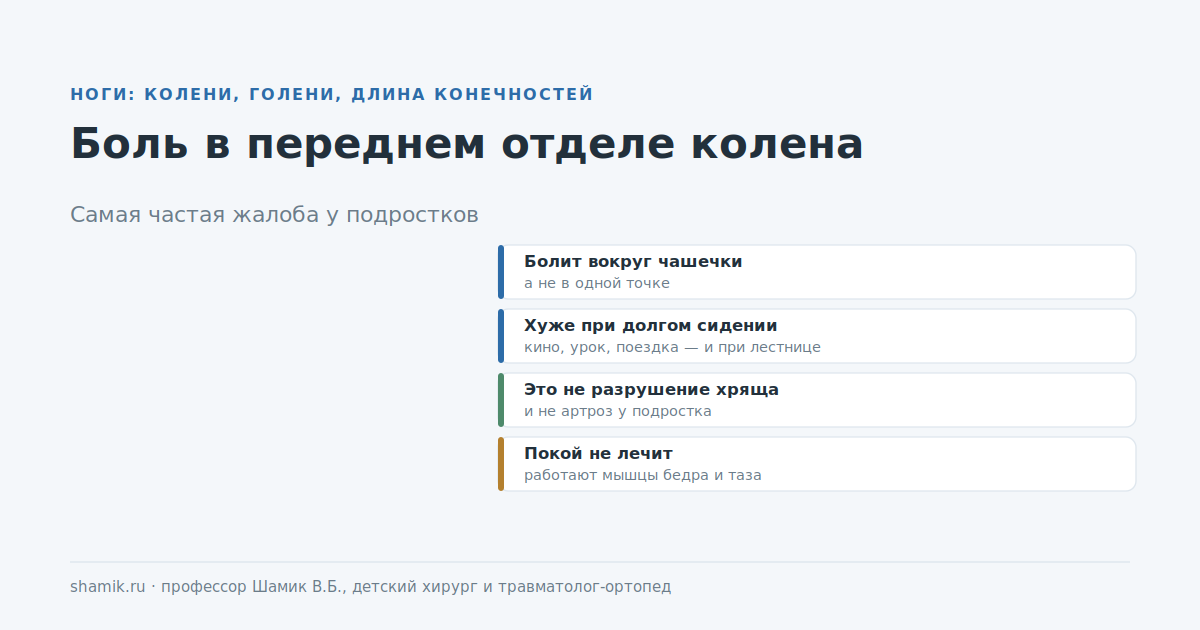 Боль в переднем отделе колена у подростка: самая частая жалоба