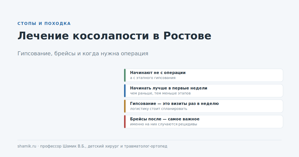 Лечение косолапости в Ростове-на-Дону: гипсование, брейсы и когда нужна операция