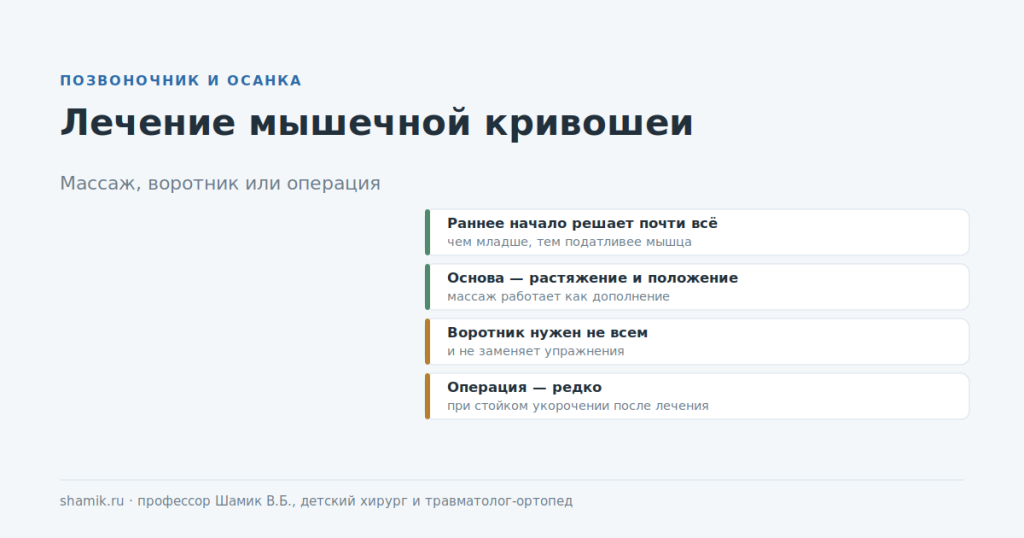 Лечение мышечной кривошеи у ребёнка: массаж, воротник или операция
