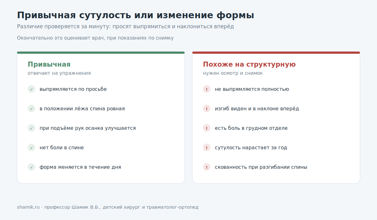 Чем привычная сутулость у подростка отличается от структурного изменения