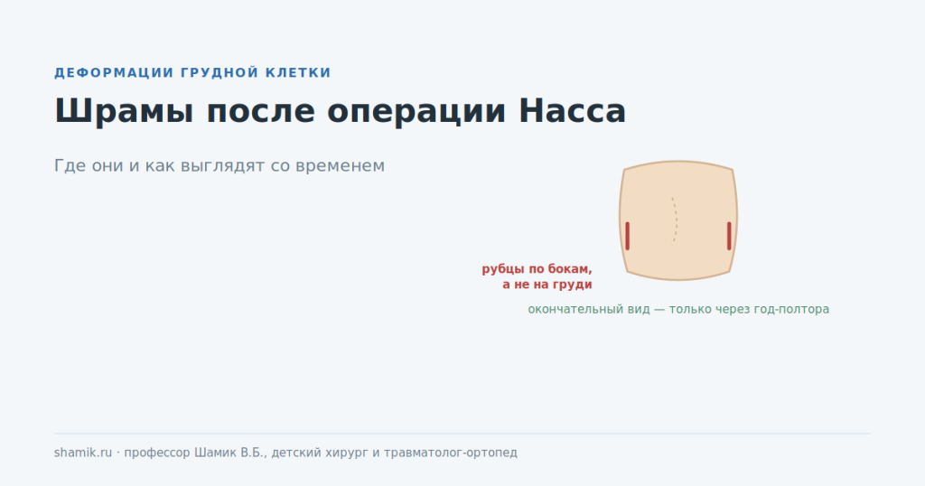 Шрамы после операции Насса: рубцы расположены по бокам грудной клетки
