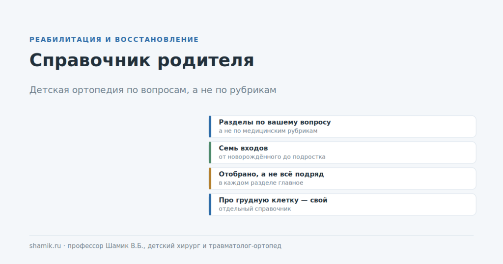 Справочник родителя по детской ортопедии: разделы по вопросам